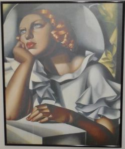 Framed Art Deco Print of Tamara de Lempicka (Polish, 1(contact info removed)) 1933 Wide Brimmed Hat Oil on Board Painting