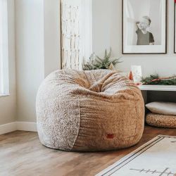 CordaRoy’s Queen Convertible Bean Bag Bed – Khaki Faux Fur
