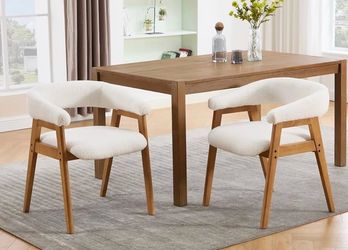 CIMOTA Modern Dining Chairs with Arms Set of 2 Sherpa Upholstery Fabric Kitchen & Dining Room Chairs with Barrel Open Back/Solid Wood Legs, Comfortabl