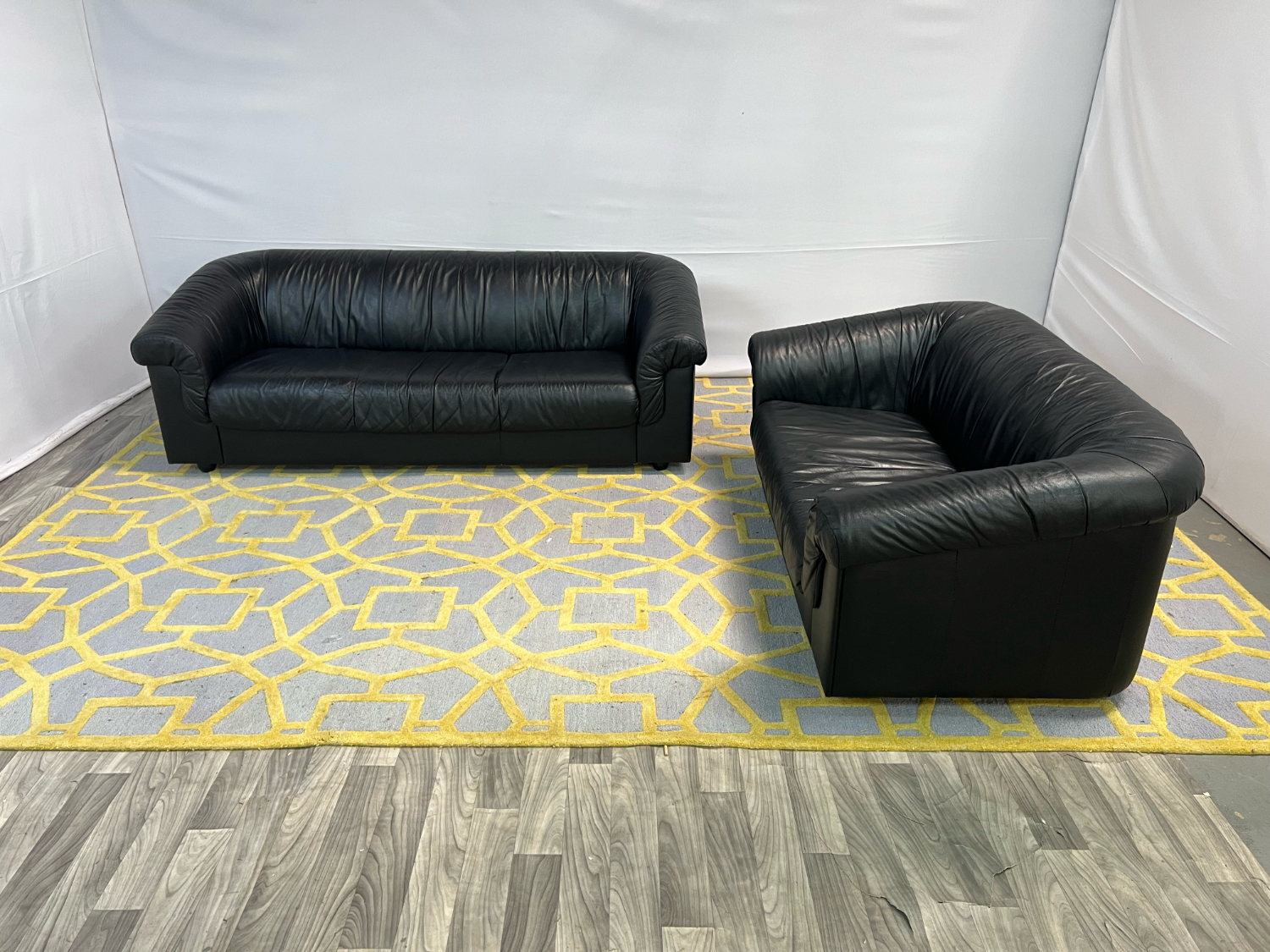 ( Delivery Available ) Leather Black Couch and Sofa Set