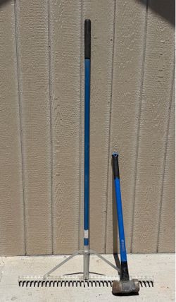 Kobalt 10 -lb Steel Head Fiberglass Handle Demolition Sledge hammer and kobalt 36” aluminum landscape rake