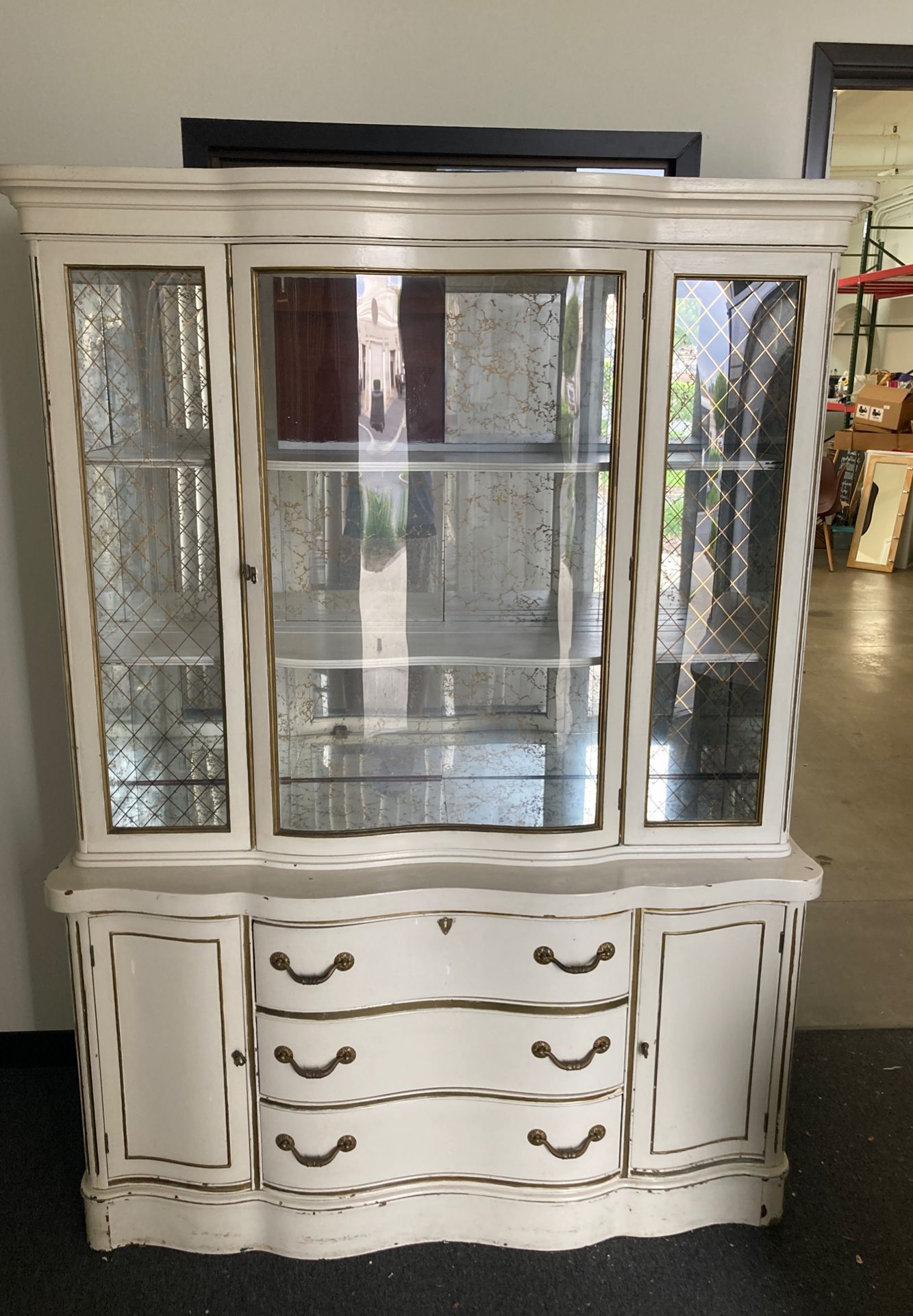 Antique hutch with curved glass - good condition for age