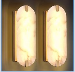 14.17-inch alabaster wall sconces, set of two natural marble wall lamps, modern LED alabaster wall lights for living room, indoor wall lamps for dinin