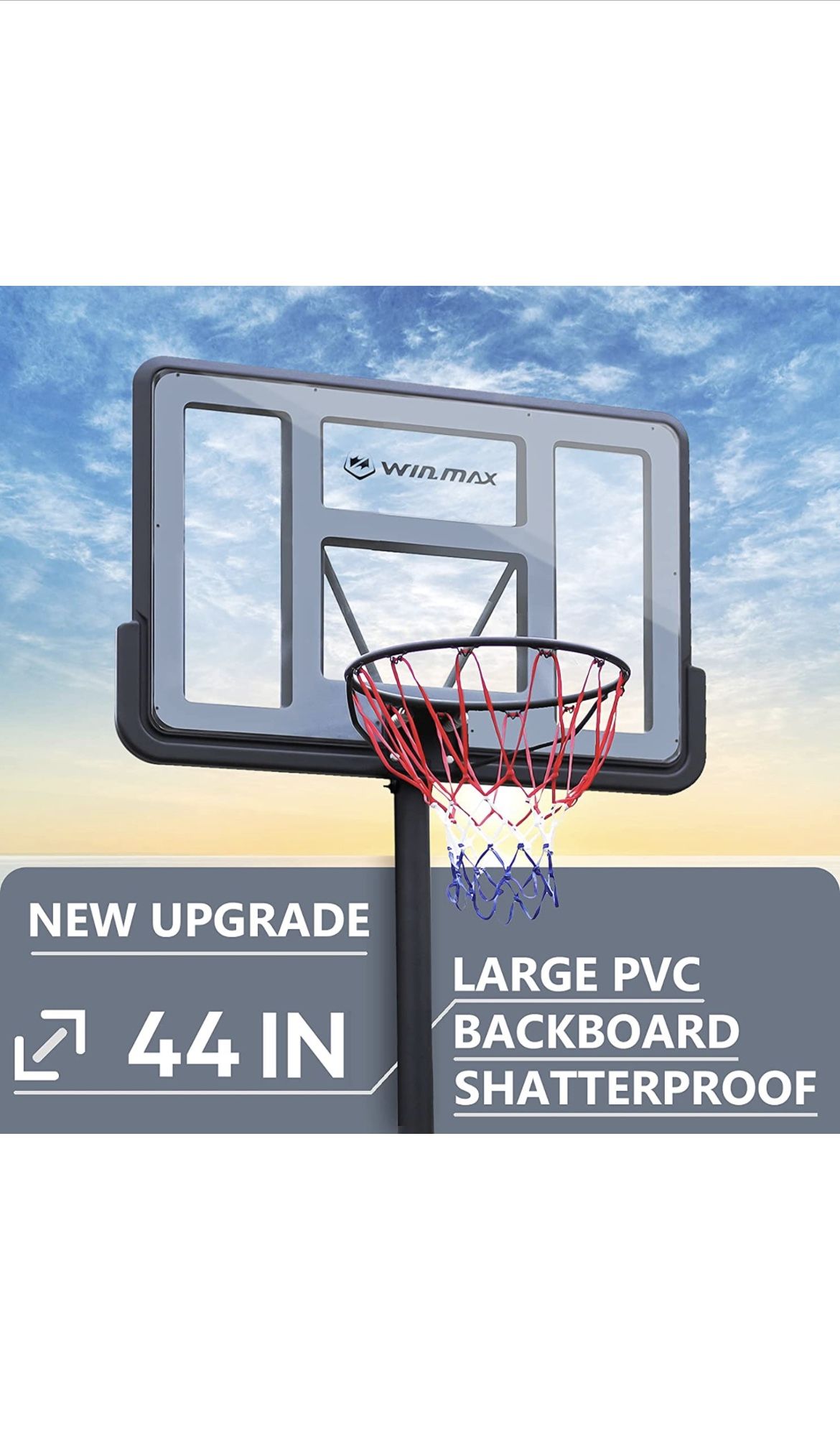 44 Inch Portable Basketball Hoop Goal System 4.8-10ft Adjustable - New In Box