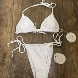 NWT PQ Swim Sail Eve Triangle Top and Bikini Bottom - WHITE -SMALL - FIRM