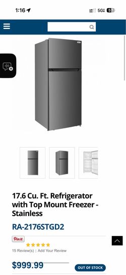 17.6 Cu. Ft. Refrigerator with Top Mount Freezer - Stainless retail $999.00