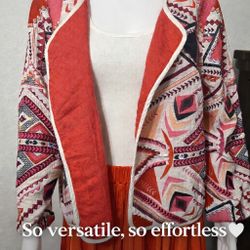Anthropologie Open-Front Quilted Jacket – Geometric Print Size XL