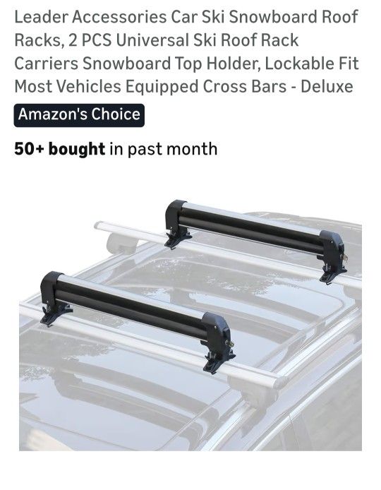 Car Ski Snowboard Roof Racks, 2 PCS Universal Ski Roof Rack Carriers Snowboard Top Holder, Lockable Fit Most Vehicles Equipped Cross Bars - Deluxe