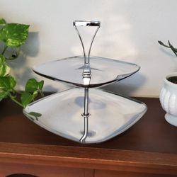 Vintage MCM Two-tier Chrome Serving Tray 