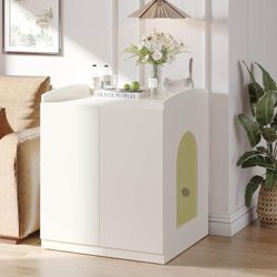 Amunrbrek Large/Tall Litter Box Enclosure, Modern Wooden Litter Box Furniture for XL Litterbox with Hidden Storage as Sideboard Cabinet (White)