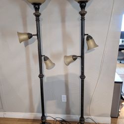 Pair of Bronze Floor Lamps w/ Reading Lights – Great Condition