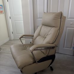 Beige Faux Leather Office Chair With Massage Feature