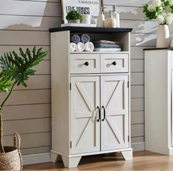 Bathroom Floor Cabinet, Farmhouse Storage Cabinet, 24" Wide Cabinet with Drawer, Adjustable Shelf, Barn Doors, Cabinets for Bathroom, Kitchen, Living 