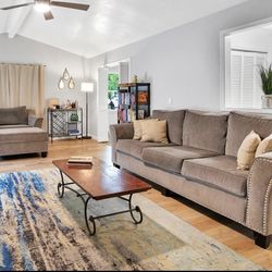 2 Pc Grey Couch W/ Chair & Ottoman