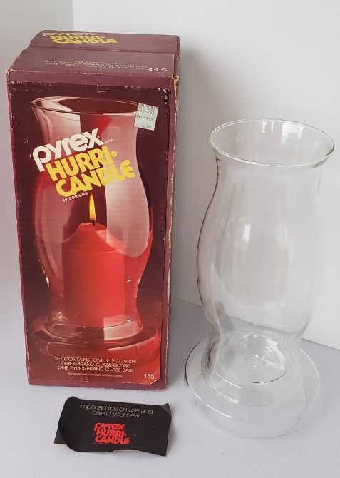 Vintage Pyrex Hurri-Candles Original Box Glass Hurricane Globe MCM 1970s Decor