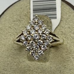 14k Yellow Gold And Diamond Cluster Ring