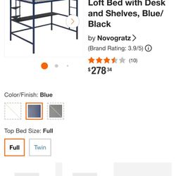 Metal Loft Bed With Desk & Shelves 
