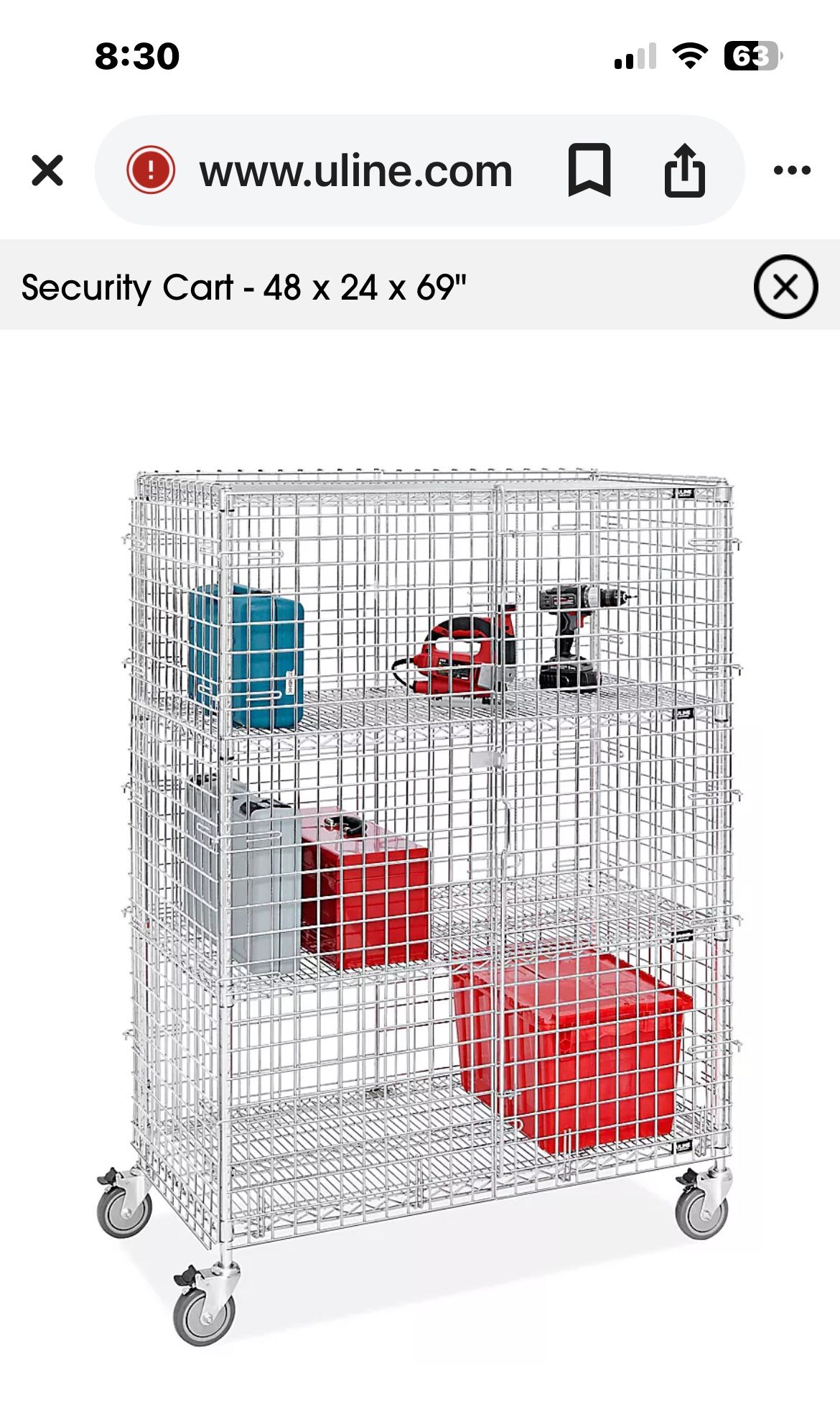 ULINE Security Cart – 48” x 24” x 69” – $300