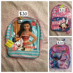 Moana, Minnie, Or Stitch Backpack Each $30
