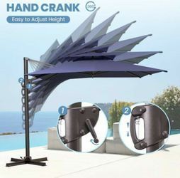 Crestlive Products 10-ft Aluminum Navy Crank Cantilever Patio Umbrella comes with solar lights , speaker with Base! 3 different colors and 3 sizes