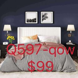 Queen Size Velvet Bed Frame/Vertical Channel Tufted Wingback(597-qow)