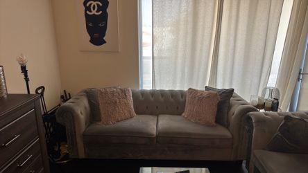 Gray Tufted Velvet Sofa