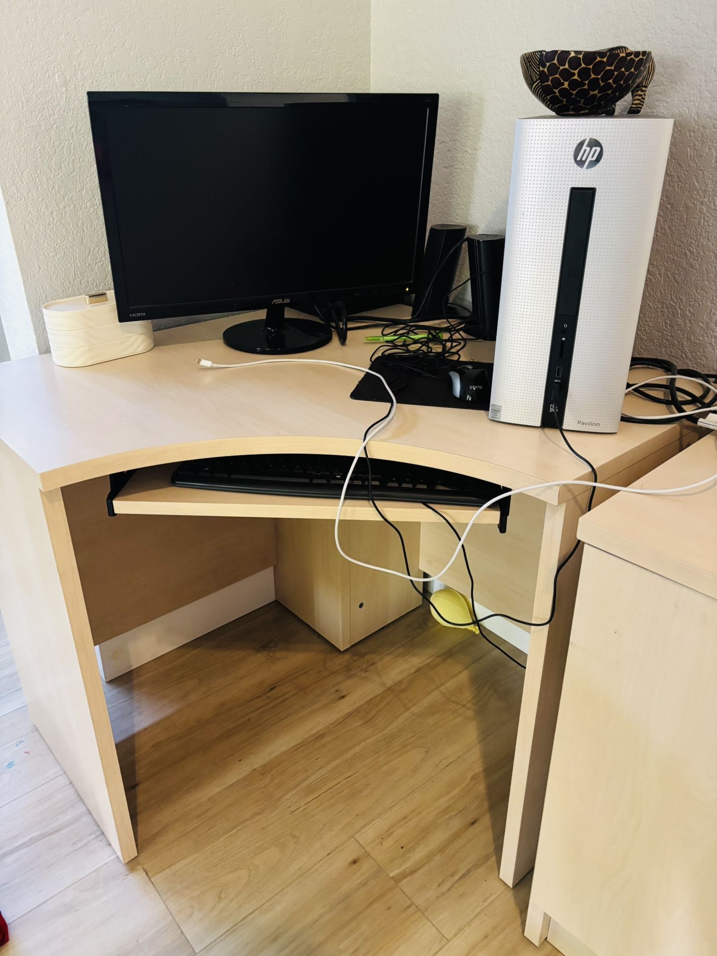 Scandinavian Oak Desk With Cabinet For Storage