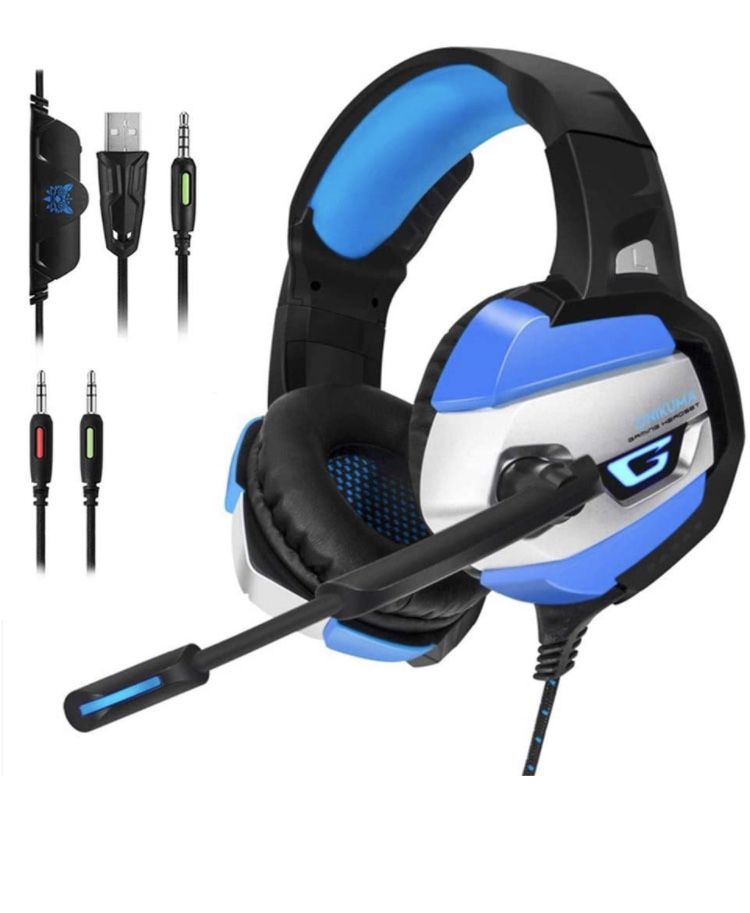 Gaming Headphone for PS4, Xbox One, PC, Stereo USB Headset with Noise Cancelling Mic and LED Light, Over Ear Headphones for Mac and Nintendo Switch Ga