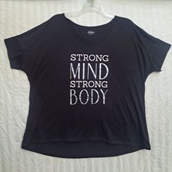 BCG Women’s Black Silver Strong Mind Strong Body Graphic Tshirt Size 2X