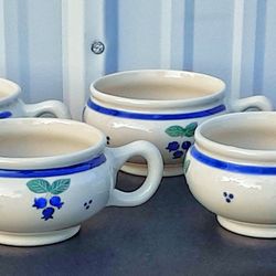 Hartstone Blueberry L.L. Bean stoneware handled chili or soup bowls X 4 (Set)