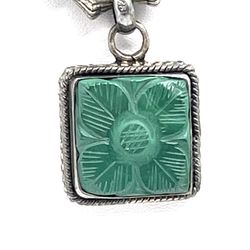 Sterling Carved Green Gemstone Necklace 