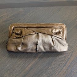 Women's Magnetic Snap Closure Clutch, Brownish-Gold