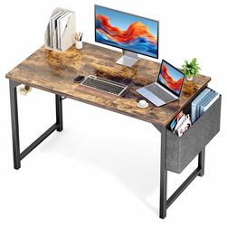 New 47 Inch Computer Office Desk for Small Spaces, Writing Gaming Work Desk Modern Study Table with Storage Bag & Headphone Hook Home Bedroom, Rustic 