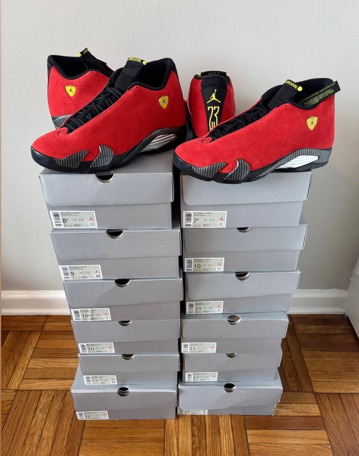 Jordan 14 Ferrari Multiple sizes In Hand