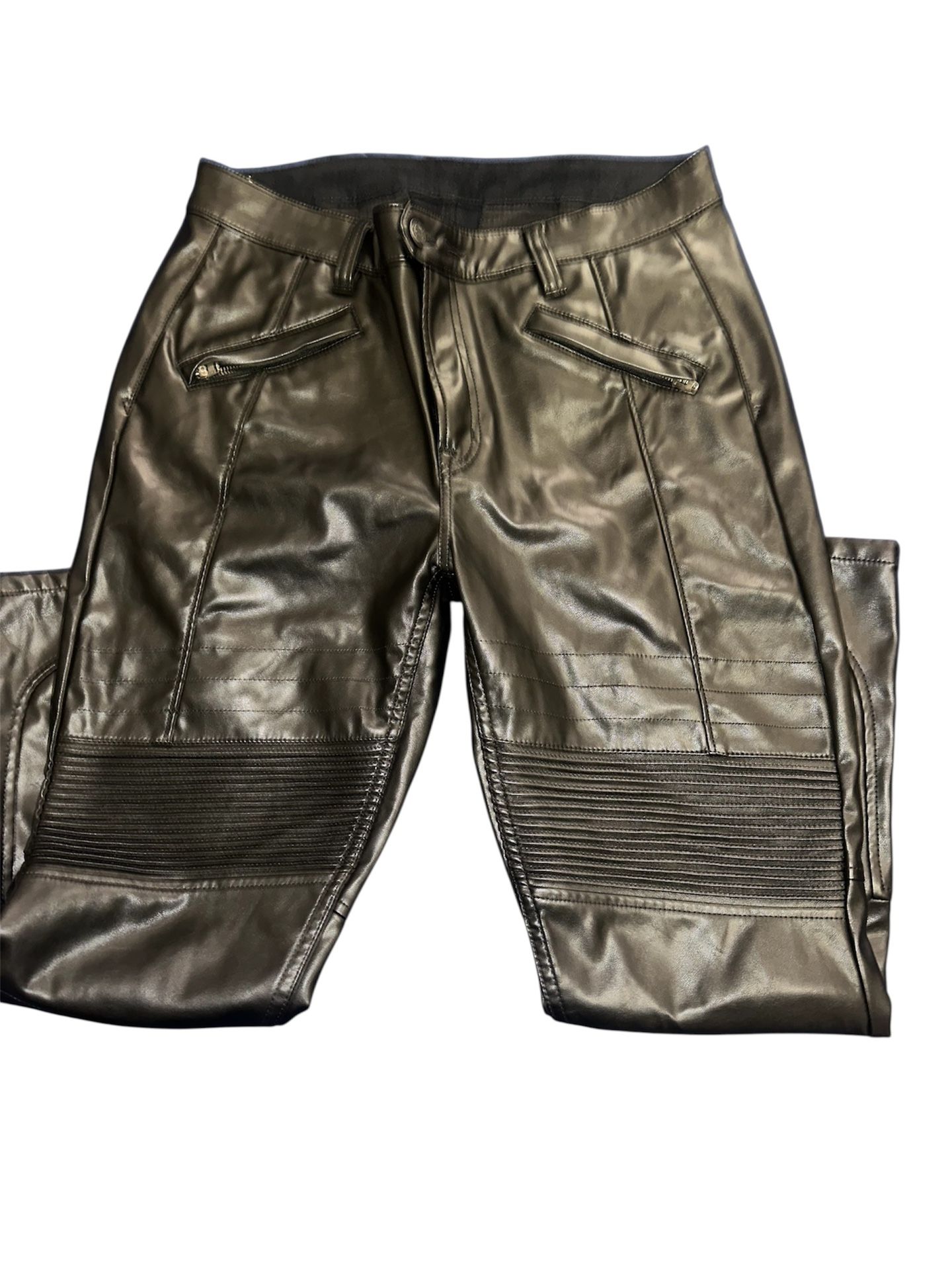 Mid Rise Vegan Leather Moto Vintage Slim Pants