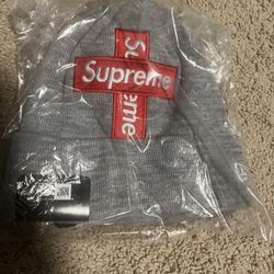 Supreme X New Era Cross Box Logo Beanie Gray