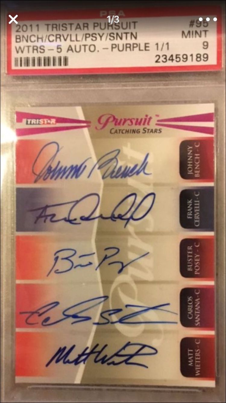 PSA 1/1 ONE OF ONE Johnny Bench + 4 Others Auto Card Buster Posey Carlos Santana