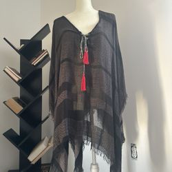 Vince Camuto Sheer Striped Poncho