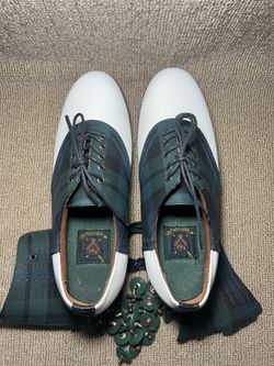 Polo Ralph Lauren golf white leather green tartan plaid 
