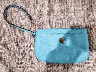 Large teal coach leather wristlet wallet