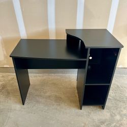 Black L-Shaped Corner Desk with Shelves
