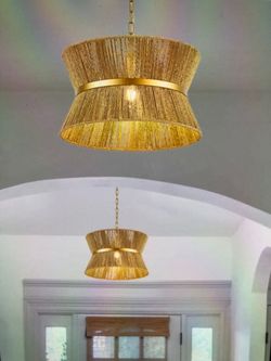 NEW IN BOX 18 hand woven rattan boho chandelier