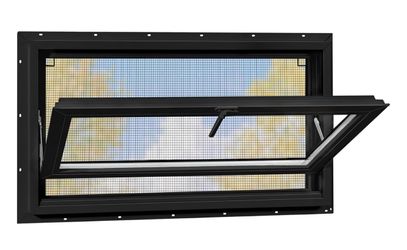 Vinyl Basement Hopper Window, Bathroom Window 32" x 16" Black Double Pane Insulated Tempered Glass and Fiberglass Screen, Energy Efficient Replacement