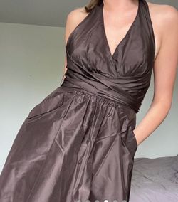 Brown Satin Halter Neck Dress