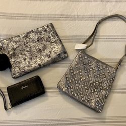 3 NWT CROSSBODY PURSE, IM🤍 METALLIC CLUTCH, & GUESS WALLET