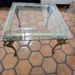 Hollywood Regency Brass Swan Coffee Table – Beveled Glass Top