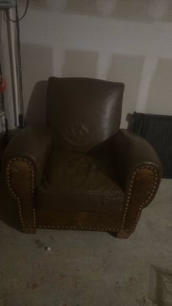 Brown Leather Club Chair with Nailhead Trim