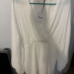 Sparkle White Long Sleeve Dress