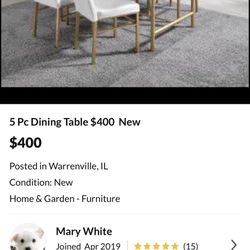 5pc Dinning Table NEW $400