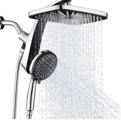 High Pressure Rain Shower Head: Upgrade Shower Heads with Handheld Spray Combo with Fixed Showerhead and 10 Sprays Handheld Shower Head, Detachable Sh